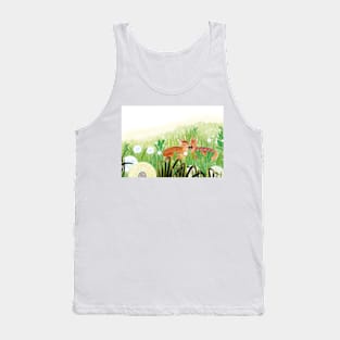 Roe Deer Fawns in Grass Illustration Tank Top